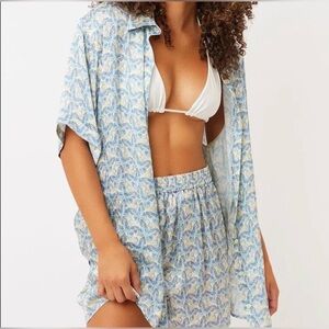 Frankie's Bikinis Silk Butterfly Print Shirt